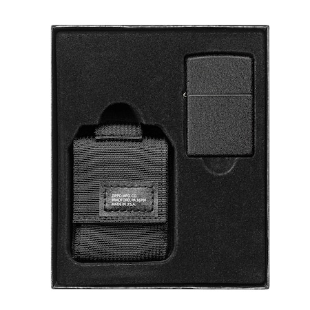 Zippo Black Tactical Pouch and Black Crackle Lighter Gift Set 49402